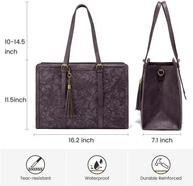 Alt view image 4 of 5 - LOVEVOOK Laptop Tote Bag for Women,17 inch Canvas Leather Computer bag with Clutch Purse for Business, Travel, School, Casual (Light Purple Embossed-P, 15.6 inch)