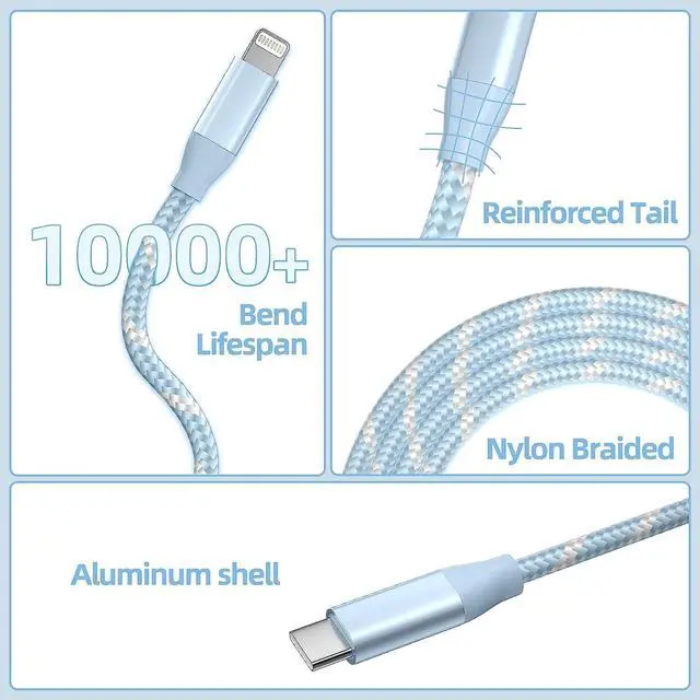 Alt view image 4 of 5 - 3 Pack 6FT USB C to Lightning Cable iPhone Fast Charger Fast Charging Type c to Lightning Cable for iPhone 14 13 12 11 Pro Max Xr Xs 8 and More
