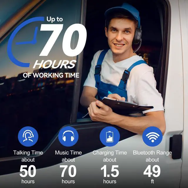 Alt view image 3 of 5 - TECKNET Bluetooth Trucker Headset, Single Ear Wireless Headset with Mic for Work Noise Cancelling, 70Hrs Trucker Bluetooth Headphones for PC, Drivers, Office, Call Center Work