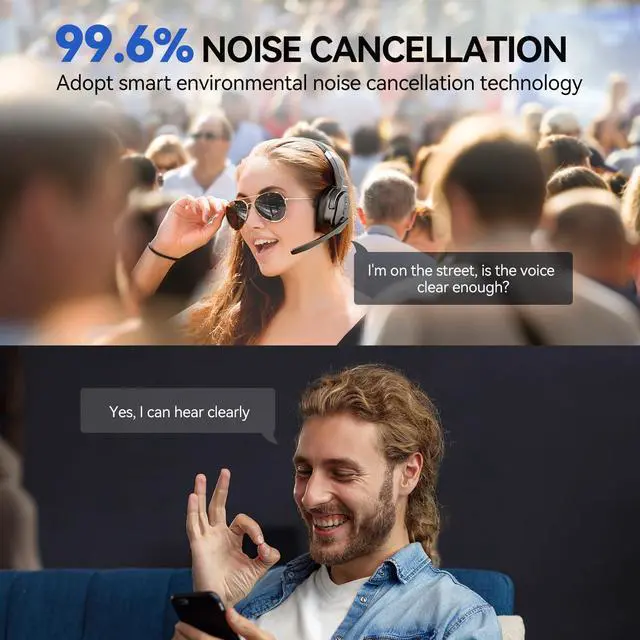 Alt view image 2 of 5 - TECKNET Bluetooth Trucker Headset, Single Ear Wireless Headset with Mic for Work Noise Cancelling, 70Hrs Trucker Bluetooth Headphones for PC, Drivers, Office, Call Center Work