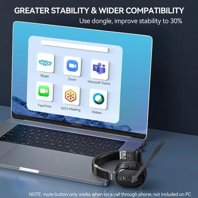 Alt view image 5 of 5 - TECKNET Bluetooth Trucker Headset, Single Ear Wireless Headset with Mic for Work Noise Cancelling, 70Hrs Trucker Bluetooth Headphones for PC, Drivers, Office, Call Center Work