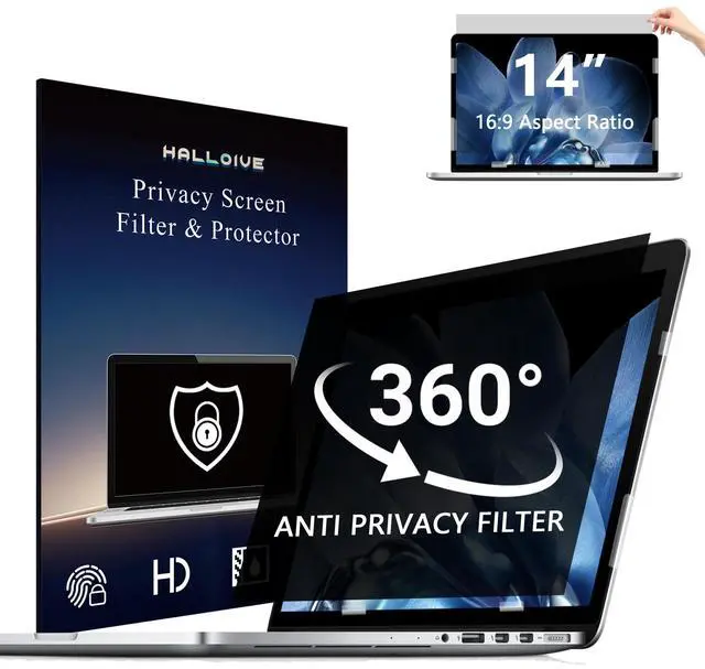 Main image of 4-Way Laptop Privacy Screen Shield 14 Inch, Removable 16:9 Aspect 360° Privacy Filter Screen Protector for 14 Inch Laptop Computer, Anti Glare Blue Light Slide Mount Tabs Cover for Generic Laptop