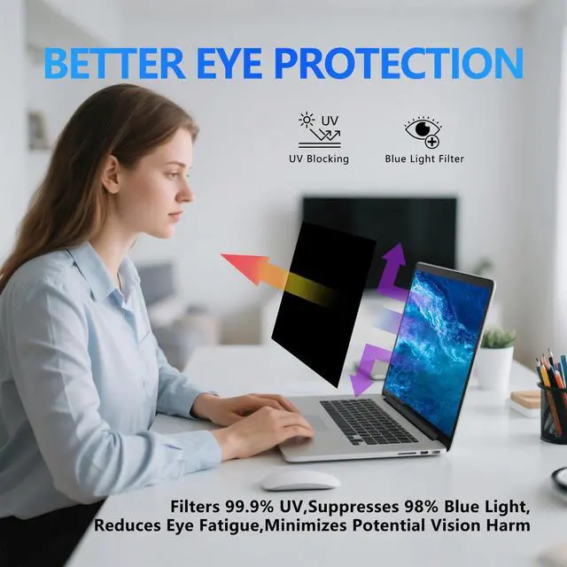 Alt view image 5 of 5 - 4-Way Laptop Privacy Screen Shield 14 Inch, Removable 16:9 Aspect 360° Privacy Filter Screen Protector for 14 Inch Laptop Computer, Anti Glare Blue Light Slide Mount Tabs Cover for Generic Laptop