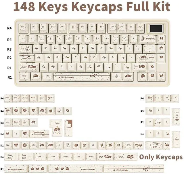 Alt view image 2 of 5 - COOMICKEY PBT Keycaps, Chocolate Keycaps 60 65 75 100 Percent, Cute Key caps Dye Sub, Custom 145 Keys Cherry Profile for 61/68/84/87/98/100 Cherry Gateron MX Mechanical, White