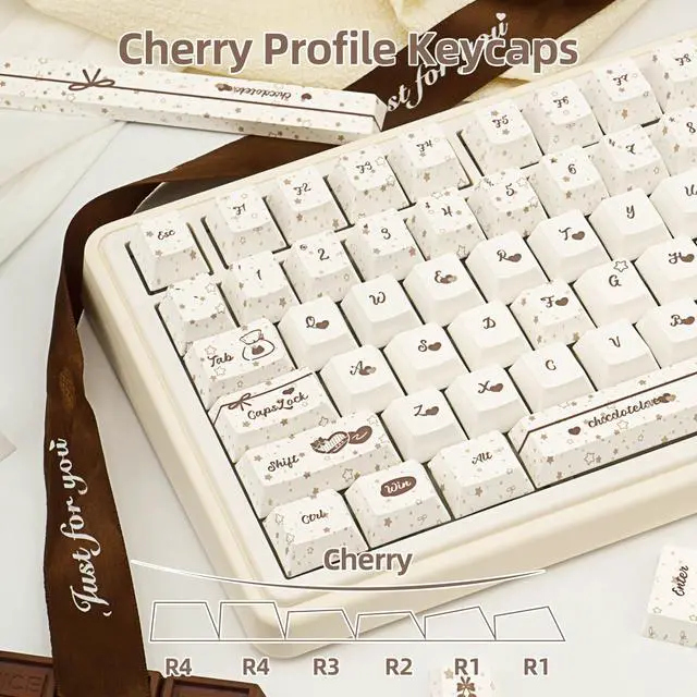 Alt view image 3 of 5 - COOMICKEY PBT Keycaps, Chocolate Keycaps 60 65 75 100 Percent, Cute Key caps Dye Sub, Custom 145 Keys Cherry Profile for 61/68/84/87/98/100 Cherry Gateron MX Mechanical, White