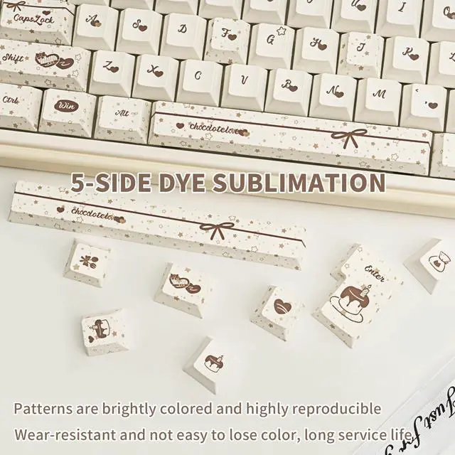 Alt view image 4 of 5 - COOMICKEY PBT Keycaps, Chocolate Keycaps 60 65 75 100 Percent, Cute Key caps Dye Sub, Custom 145 Keys Cherry Profile for 61/68/84/87/98/100 Cherry Gateron MX Mechanical, White