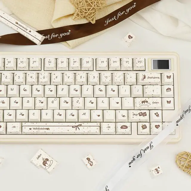 Alt view image 5 of 5 - COOMICKEY PBT Keycaps, Chocolate Keycaps 60 65 75 100 Percent, Cute Key caps Dye Sub, Custom 145 Keys Cherry Profile for 61/68/84/87/98/100 Cherry Gateron MX Mechanical, White