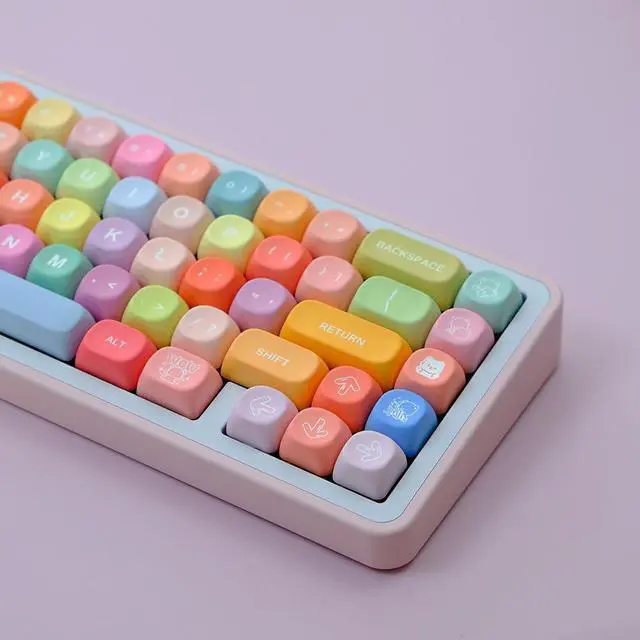 Main image of ILYCHEEGAMI PBT Cute Gradual Colourful MOA Height Round Keycap Set for Kids Girl Custom for Gateron Kailh Cherry Mx Switch Layout ANSI Mechanical Keyboard (MOA-Gummy Bear)