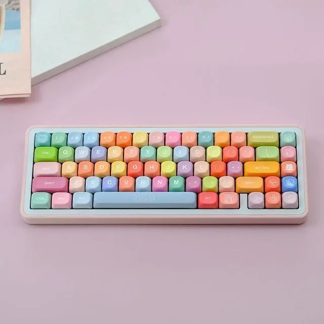 Alt view image 3 of 5 - ILYCHEEGAMI PBT Cute Gradual Colourful MOA Height Round Keycap Set for Kids Girl Custom for Gateron Kailh Cherry Mx Switch Layout ANSI Mechanical Keyboard (MOA-Gummy Bear)