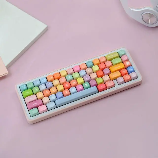 Alt view image 4 of 5 - ILYCHEEGAMI PBT Cute Gradual Colourful MOA Height Round Keycap Set for Kids Girl Custom for Gateron Kailh Cherry Mx Switch Layout ANSI Mechanical Keyboard (MOA-Gummy Bear)