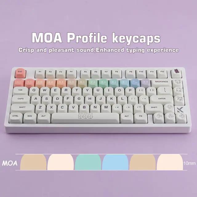 Alt view image 2 of 5 - Sunzit MOA Keycaps,131 Keys Cute PBT Bear Custom Keycaps 60 65 75 100 Percent,Dye-Sub Key caps Keyboard Keycap Set for MX Switches Mechanical Keyboard (White)