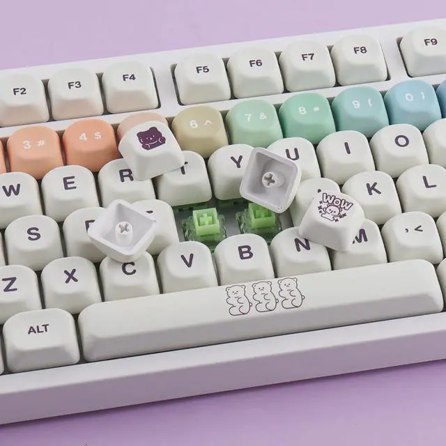 Alt view image 5 of 5 - Sunzit MOA Keycaps,131 Keys Cute PBT Bear Custom Keycaps 60 65 75 100 Percent,Dye-Sub Key caps Keyboard Keycap Set for MX Switches Mechanical Keyboard (White)