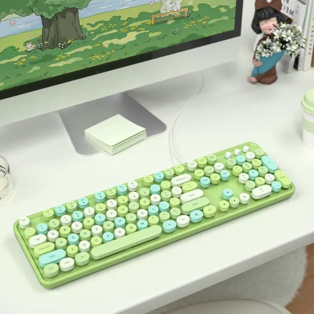 Alt view image 3 of 5 - SQMD Colorful Computer Keyboards Wired, USB Plug and Play Full Size Typewriter Keyboard, Cute Aesthetic Keyboard with Foldable Stands for Windows PC Laptop (Green)