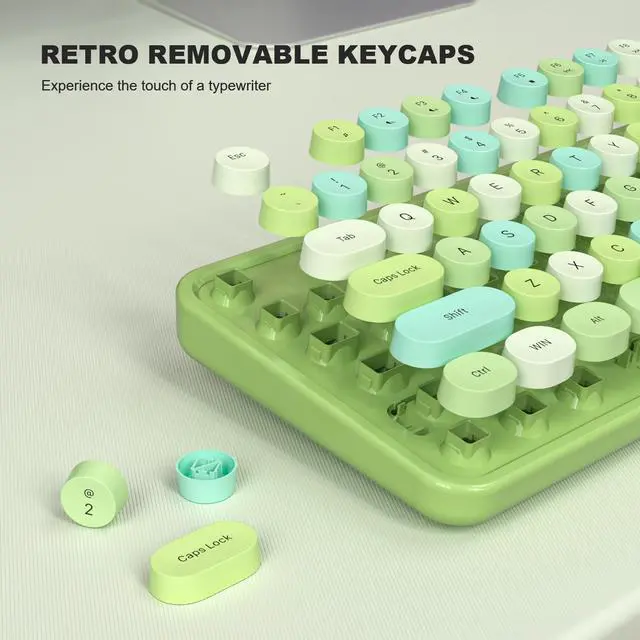 Alt view image 4 of 5 - SQMD Colorful Computer Keyboards Wired, USB Plug and Play Full Size Typewriter Keyboard, Cute Aesthetic Keyboard with Foldable Stands for Windows PC Laptop (Green)