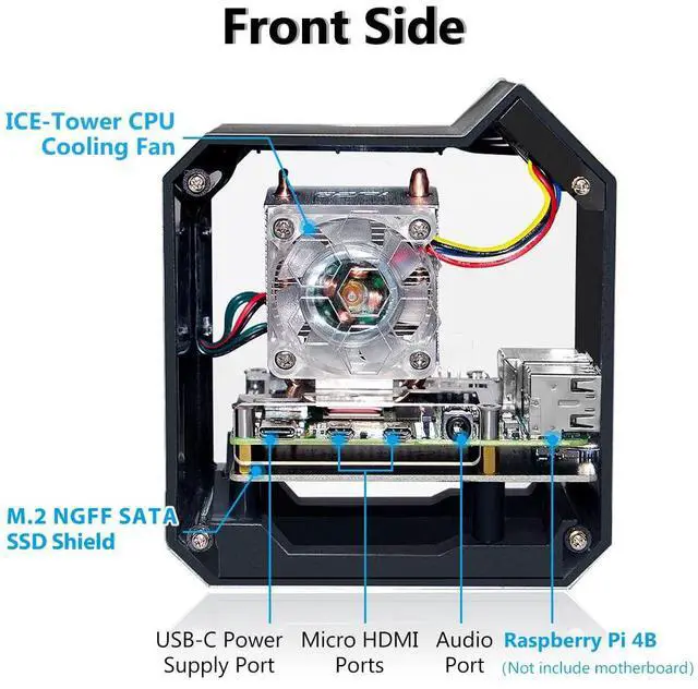 Alt view image 4 of 5 - GeeekPi Mini Tower NAS Kit for Raspberry Pi, Pi ICE Tower Cooler with PWM RGB Fan, M.2 SATA SSD Expansion Board, GPIO 1 to 2 Expansion Board for Raspberry Pi 4 Model B