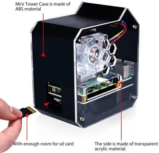 Alt view image 5 of 5 - GeeekPi Mini Tower NAS Kit for Raspberry Pi, Pi ICE Tower Cooler with PWM RGB Fan, M.2 SATA SSD Expansion Board, GPIO 1 to 2 Expansion Board for Raspberry Pi 4 Model B