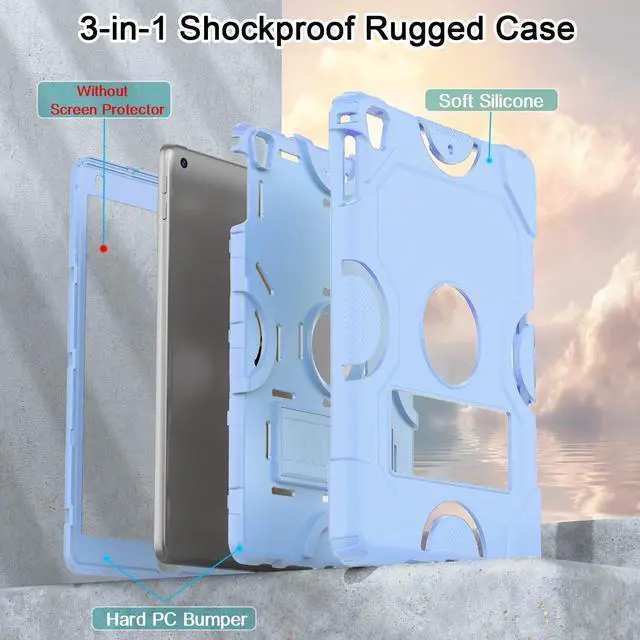 Alt view image 5 of 5 - ZoneFoker Heavy Duty Shockproof Rugged Protective Case for iPad 9.7 Inch, Compatible with iPad 6th/5th Generation (2018/2017 Model), iPad Air 2 / 1st, iPad Pro 9.7 (2016), Sky Blue