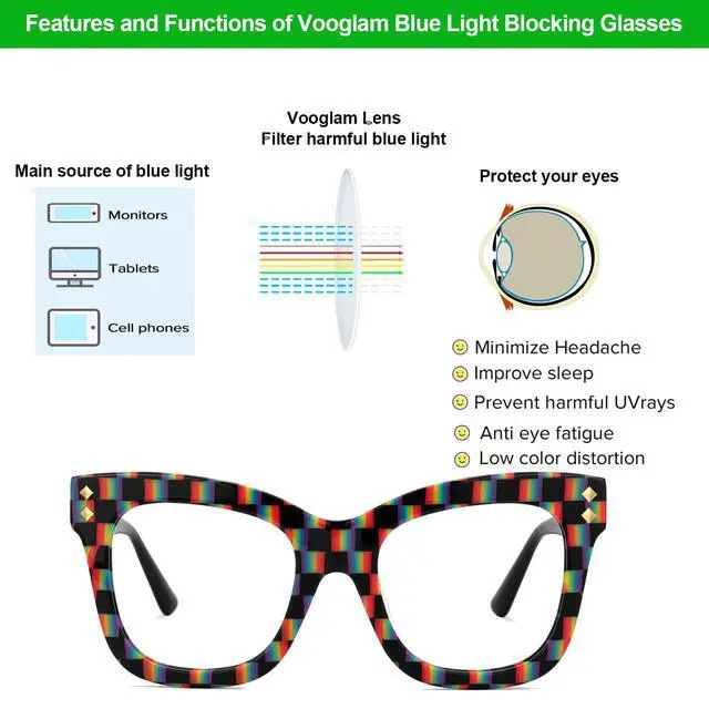 Alt view image 5 of 5 - VOOGLAM Square Blue Light Glasses for Women Anti Eyestrain Dry Eyes Computer Phone TV Eyewear Multicolor Faustyna GJGA282042-04