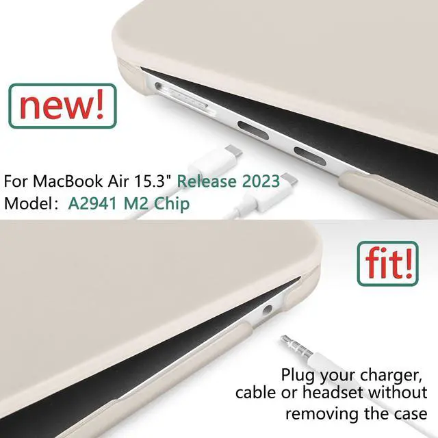 Alt view image 2 of 5 - Yebiseven Case for MacBook Air 15 inch 2024/2023, Hard Shell with Keyboard & Trackpad Protector, OTG Adapter & Camera Cover, Cream Rock Grey