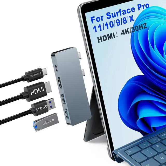 Main image of Surface Pro 11 Hub Adapter, Microsoft Surface Pro 9/10/11/X Docking Station with 4K HDMI, USB C Thunderbolt 4(8K Display+40Gbps Data+100W PD), USB 3.0/2.0 - USB C Hub Adapter for Surface Pro 11/10/9/X