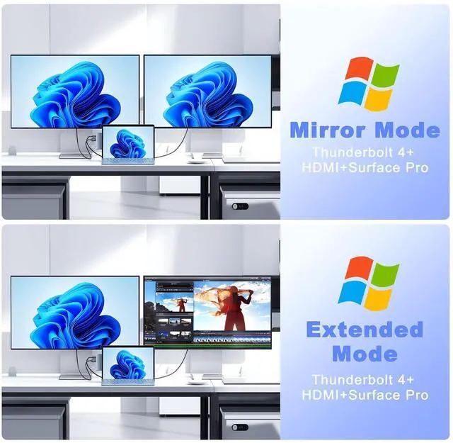 Alt view image 4 of 5 - Surface Pro 11 Hub Adapter, Microsoft Surface Pro 9/10/11/X Docking Station with 4K HDMI, USB C Thunderbolt 4(8K Display+40Gbps Data+100W PD), USB 3.0/2.0 - USB C Hub Adapter for Surface Pro 11/10/9/X