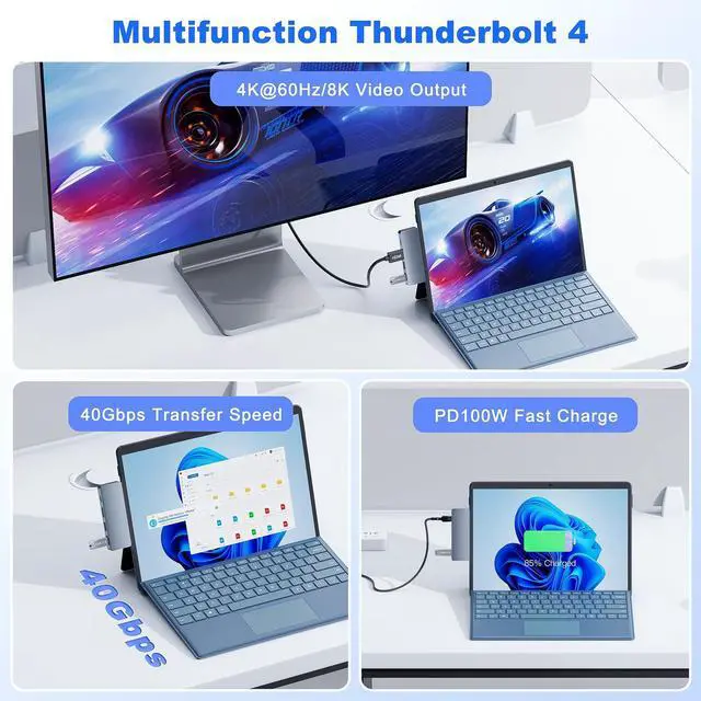 Alt view image 5 of 5 - Surface Pro 11 Hub Adapter, Microsoft Surface Pro 9/10/11/X Docking Station with 4K HDMI, USB C Thunderbolt 4(8K Display+40Gbps Data+100W PD), USB 3.0/2.0 - USB C Hub Adapter for Surface Pro 11/10/9/X