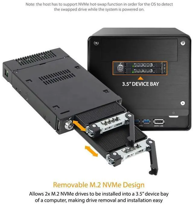 Alt view image 2 of 5 - ICY DOCK 2 Bay M.2 PCIe 3.0/4.0 NVMe SSD Mobile Rack for External 3.5 Drive Bay | ToughArmor MB834M2K-B