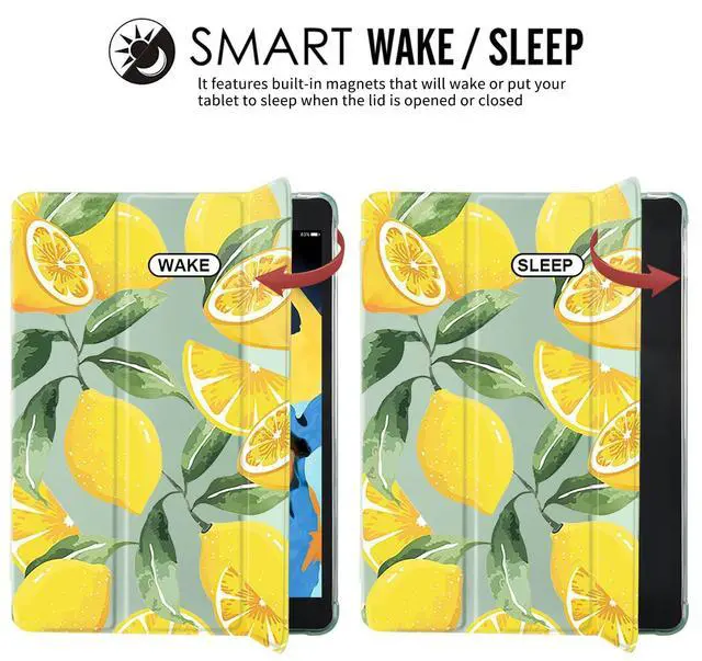 Alt view image 4 of 5 - JOYLAND Lemon Green iPad Case - 7th/8th/9th Gen, 10.2" - 2019/2020/2021, Anti-Scratch, Shockproof, Pencil Holder, Lightweight, Smart Trifold Stand