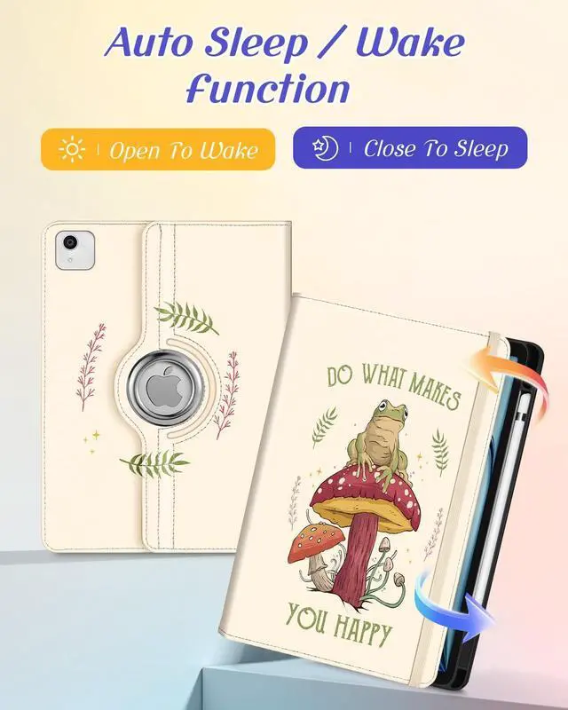 Alt view image 4 of 5 - Kidcube for iPad Air 11 Inch Case M3/M2, Air 5th/4th Generation Cases 10.9'', Pro 11'' 2020 - Women Girls Aesthetic Cute Rotating Stand Folio Cover with Pencil Holder & Card Slot Cool Frog Mushroom