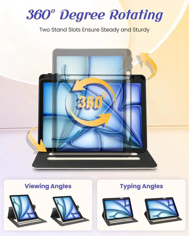 Alt view image 5 of 5 - Kidcube for iPad Air 11 Inch Case M3/M2, Air 5th/4th Generation Cases 10.9'', Pro 11'' 2020 - Women Girls Aesthetic Cute Rotating Stand Folio Cover with Pencil Holder & Card Slot Cool Frog Mushroom