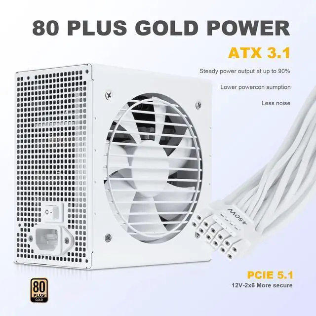 Alt view image 2 of 5 - SAMA White 650W Power Supply - Fully Modular 80 Plus Gold Certified ATX 3.1 & PCIE 5.1 Compliant Power Supply, Supports RTX 30/40 Series GPUs
