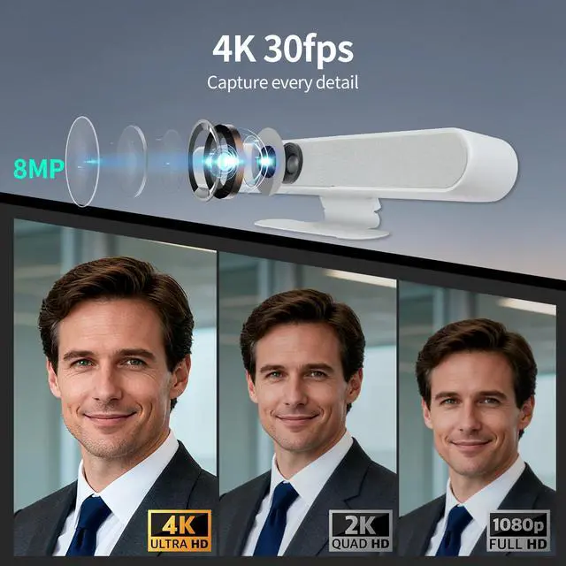 Alt view image 4 of 5 - 4K USB Video Conference System, 120°Wide Angle Camera, 6x Noise-reducing Mics, 2x 10W Hi-fi Speaker for Small & Medium Conference Rooms, Auto Framing & Tracking for PC Meetings, Microsoft Teams & Zoom