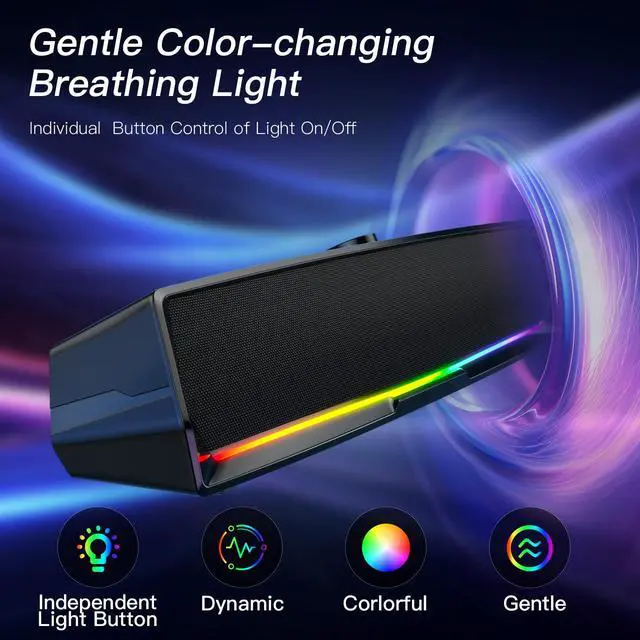 Alt view image 4 of 5 - Computer Speakers for Desktop,PC Speakers Gaming Sound bar with Colorful Light,USB Speaker With Bluetooth for PCs Monitor Laptop Tablets,Wired Bluetooth Speaker for Phones(Type-C Adapter Included)