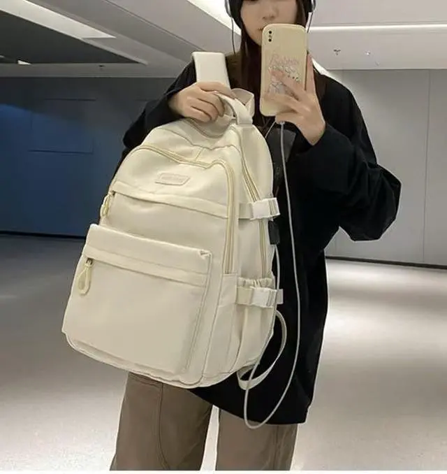 Alt view image 2 of 5 - MININAI Preppy Backpack for Women Teen Girls Boys Large Laptop Bookbag Casual College Daypack Cute Aesthetic School Supplies (White)