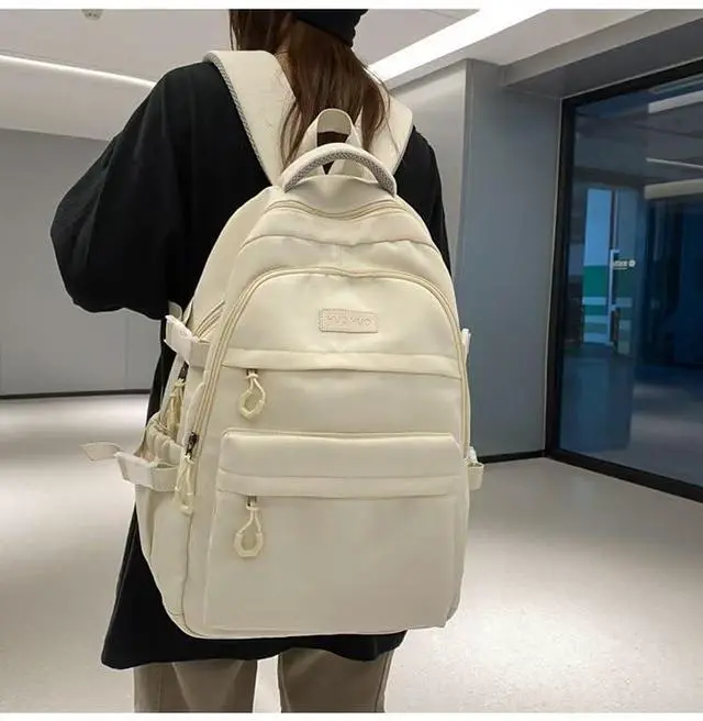 Alt view image 3 of 5 - MININAI Preppy Backpack for Women Teen Girls Boys Large Laptop Bookbag Casual College Daypack Cute Aesthetic School Supplies (White)