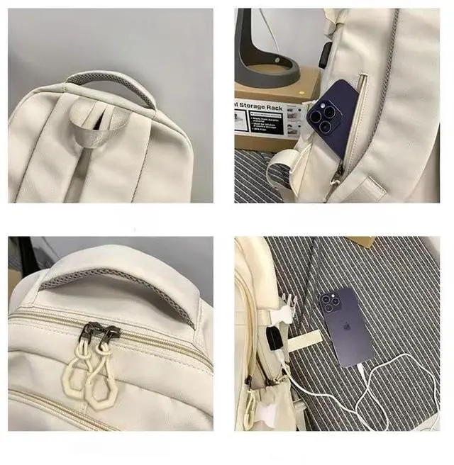 Alt view image 4 of 5 - MININAI Preppy Backpack for Women Teen Girls Boys Large Laptop Bookbag Casual College Daypack Cute Aesthetic School Supplies (White)