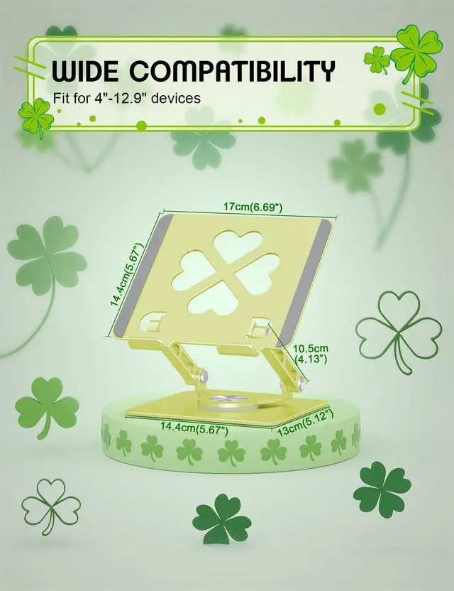 Alt view image 3 of 5 - Axbima Tablet Stand for iPad,360° Rotating Desktop Holder - Aluminum Adjustable & Foldable Desk Holder for iPad Pro 12.9/11,Air 10.9,Samsung Tab S9,Portable Home/Office,Gift for Adults,Teens (Green)