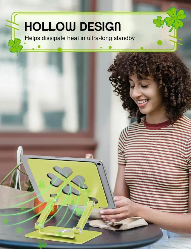 Alt view image 2 of 5 - Axbima Tablet Stand for iPad,360° Rotating Desktop Holder - Aluminum Adjustable & Foldable Desk Holder for iPad Pro 12.9/11,Air 10.9,Samsung Tab S9,Portable Home/Office,Gift for Adults,Teens (Green)