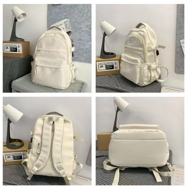 Alt view image 5 of 5 - MININAI Preppy Backpack for Women Teen Girls Boys Large Laptop Bookbag Casual College Daypack Cute Aesthetic School Supplies (White)