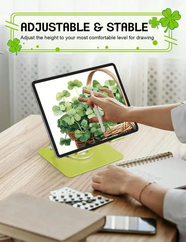 Alt view image 5 of 5 - Axbima Tablet Stand for iPad,360° Rotating Desktop Holder - Aluminum Adjustable & Foldable Desk Holder for iPad Pro 12.9/11,Air 10.9,Samsung Tab S9,Portable Home/Office,Gift for Adults,Teens (Green)