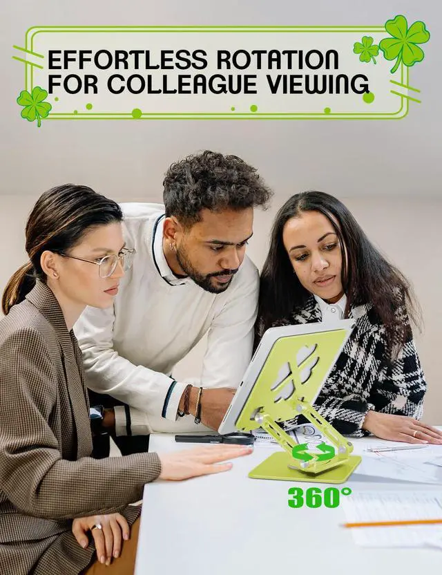 Alt view image 4 of 5 - Axbima Tablet Stand for iPad,360° Rotating Desktop Holder - Aluminum Adjustable & Foldable Desk Holder for iPad Pro 12.9/11,Air 10.9,Samsung Tab S9,Portable Home/Office,Gift for Adults,Teens (Green)