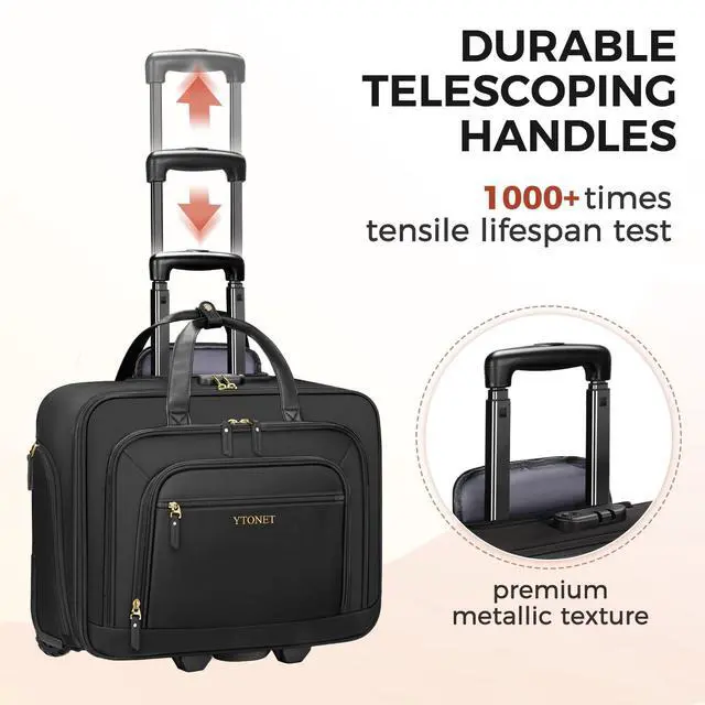 Alt view image 3 of 5 - Ytonet Rolling Laptop Bag Women, 17.3 Inch Laptop Briefcase with Large Cup Holder, Carry On Luggage with Insulated & Waterproof Pocket, Roller Bag with Lock, Teacher Bag for Work Travel,Black