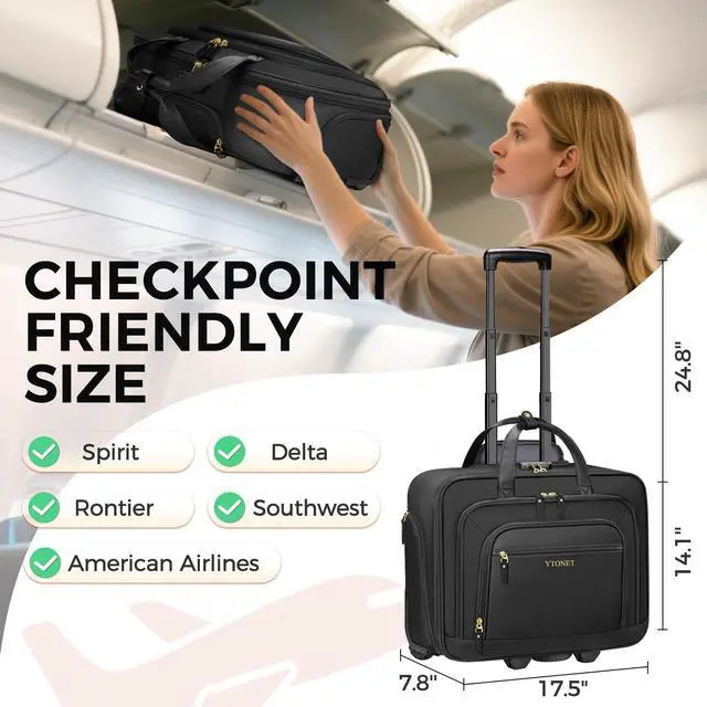 Alt view image 5 of 5 - Ytonet Rolling Laptop Bag Women, 17.3 Inch Laptop Briefcase with Large Cup Holder, Carry On Luggage with Insulated & Waterproof Pocket, Roller Bag with Lock, Teacher Bag for Work Travel,Black