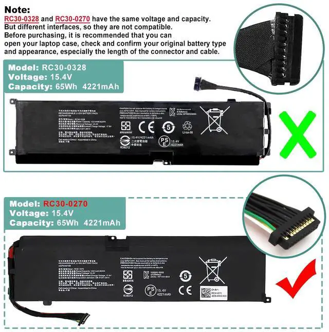 Alt view image 5 of 5 - RC30-0270 Laptop Battery Replacement for Razer Blade 15 Base 2018 2019 GTX 1660 Ti Base RZ09-0270 RZ090270 RZ09-0300 RZ09-03006 RZ09-03009 Series Notebook (15.4V 65Wh 4221mAh)