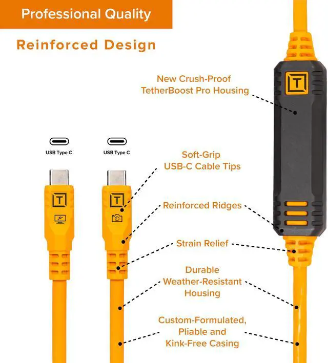 Alt view image 4 of 5 - TetherPro Optima 10Gbps Gen 2 USB-C, 15' (4.6m), Straight to Straight, Non-Reflective Black