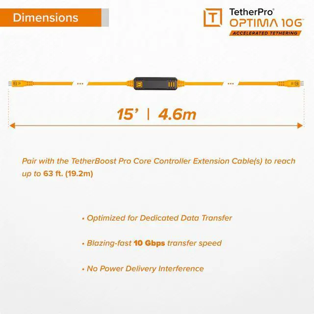Alt view image 5 of 5 - TetherPro Optima 10Gbps Gen 2 USB-C, 15' (4.6m), Straight to Straight, Non-Reflective Black