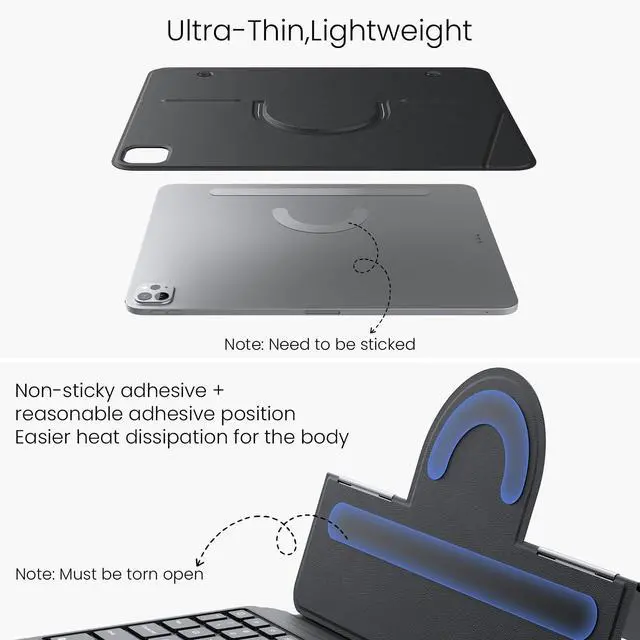 Alt view image 4 of 5 - Nillkin Magnetic Stand Keyboard for iPad Pro 11" 2024 M4  Detachable Backlit Keyboard, Multi-Angle Stand, Thin and Light Portable-Polar Night Black