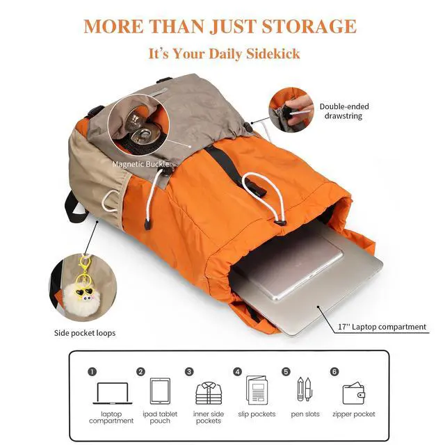 Alt view image 4 of 5 - Ankyery Drawstring Backpack for Teen Girls Boys, Work College Travel 17 Inch Laptop Backpack, Cute Back to School Bookbag, Casual Daypack for Middle High School University Daily Use Gym