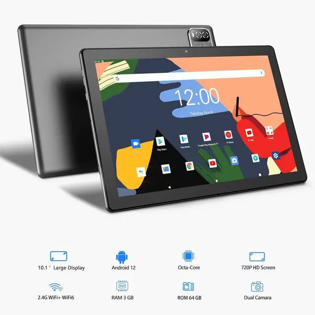 Alt view image 3 of 5 - Android Tablet 10 inch with 64GB ROM, 3GB RAM, 512GB Expandable, Quad-Core, HD IPS Screen, 2MP + 8MP Dual Camera,5G Wi-Fi, Stable Tablet with 6000mAh Battery