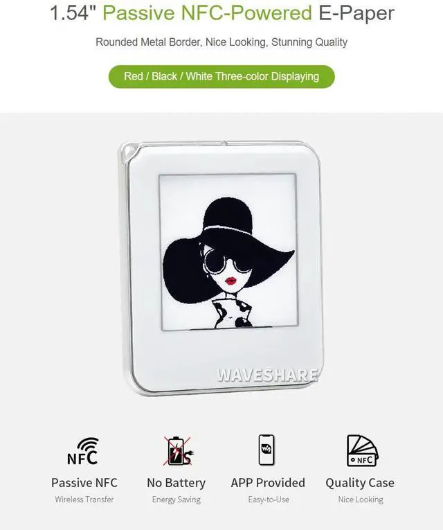 Alt view image 2 of 5 - Waveshare 1.54inch NFC-Powered e-Paper No Battery Wireless Powering and Data Transfer (White Case)
